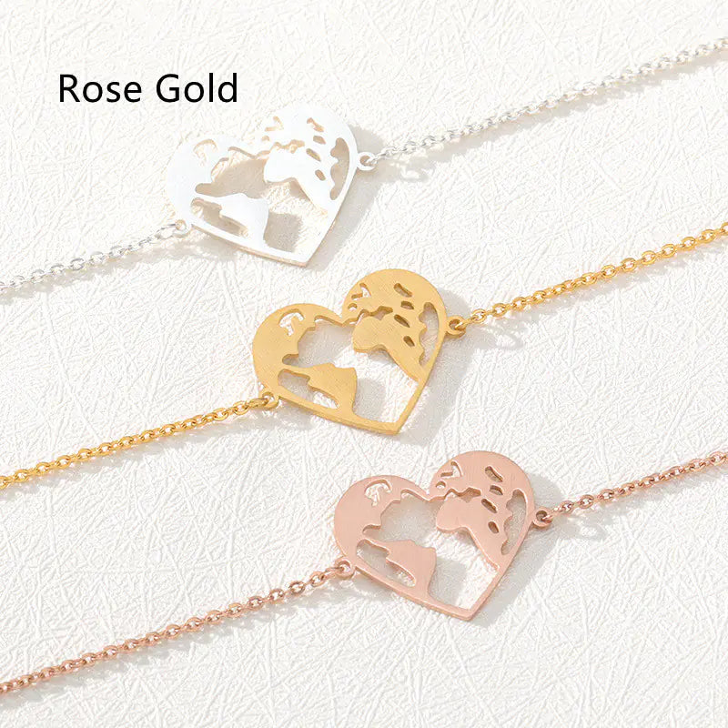 Herzförmiges Edelstahl Armband World