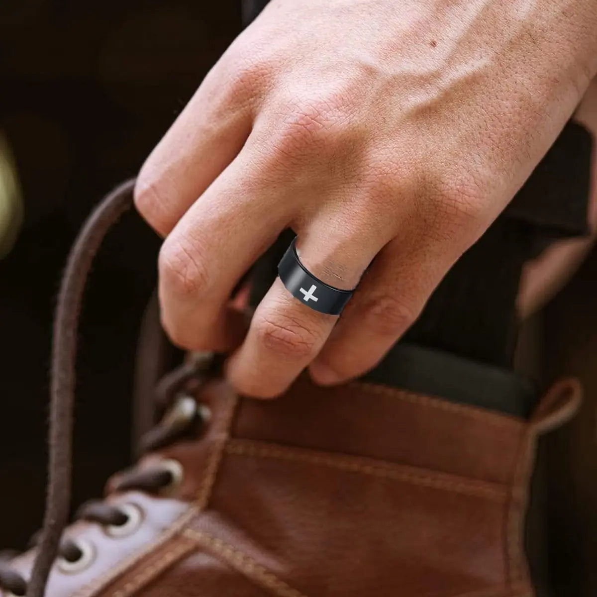 Männer Edelstahl Ring Cross