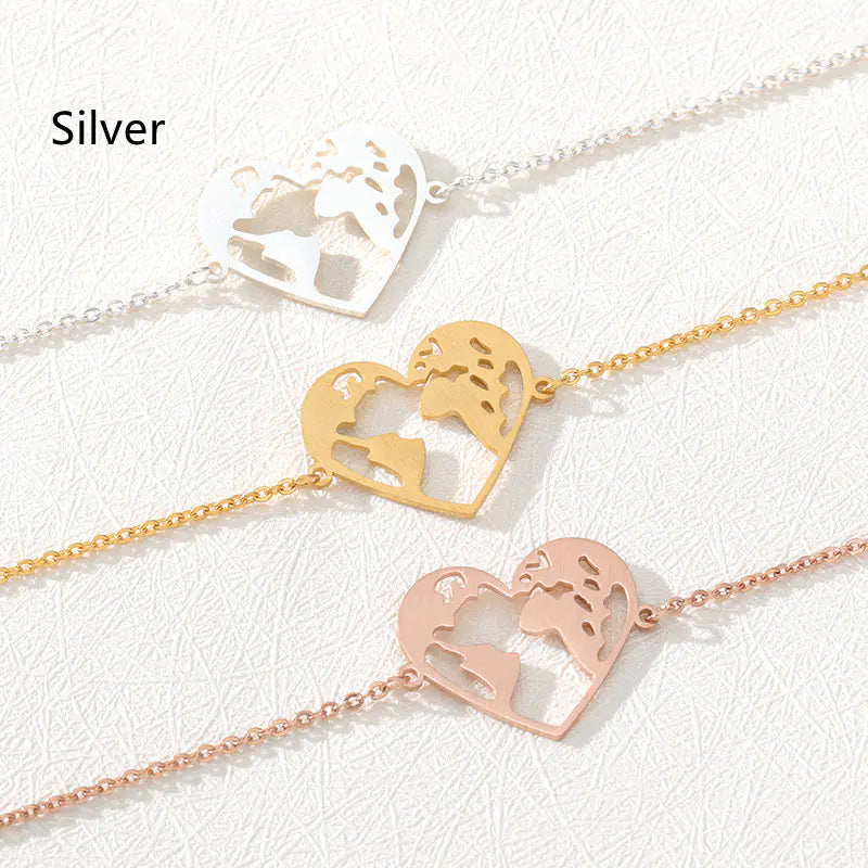 Herzförmiges Edelstahl Armband World